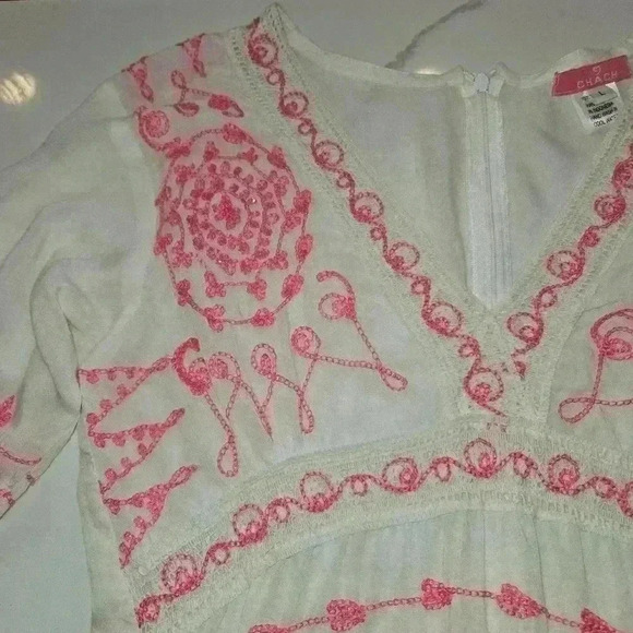 Chach Womens Boho Long Bell Sleeves Embroidered Dress White Size Large - Picture 4 of 11
